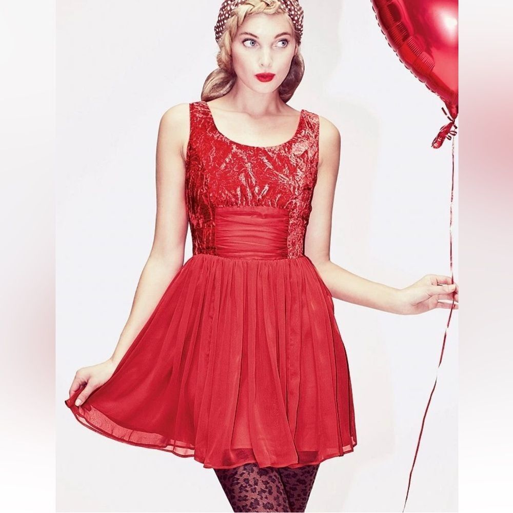 Free People Ballerina Princess Dress Red Velvet Chiffon Mini 2